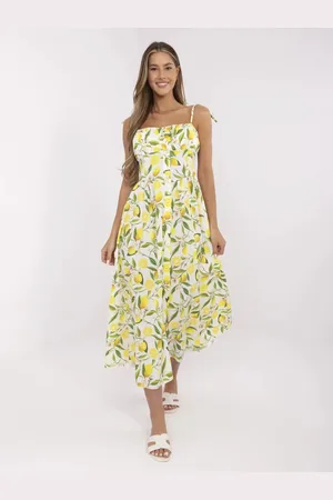 Italy Moda Smetanové dámské letní maxi šaty s citrony MI-SK-23817.40-ecru