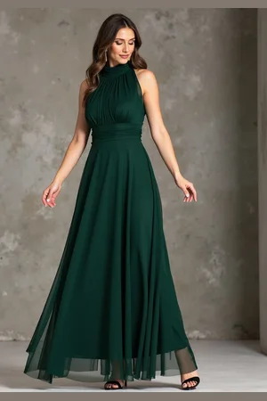 Figl Tmavě zelené dámské maxi šaty s odhalenými rameny M1173 Green