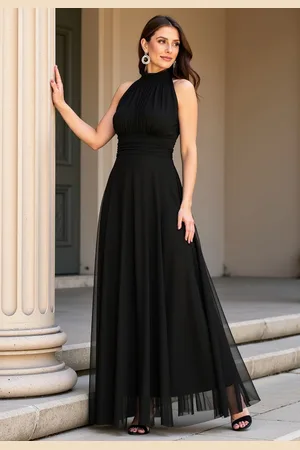 Figl Černé dámské maxi šaty s odhalenými rameny M1173 Black