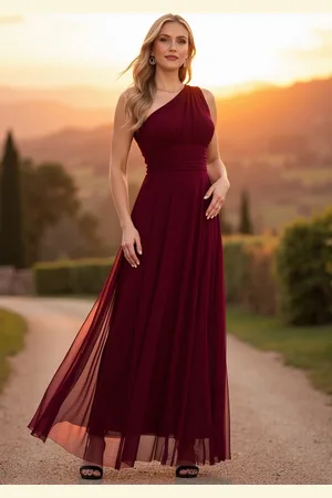 Figl Vínové dámské dlouhé šaty s širokým ramínkem M1172 Deep Red