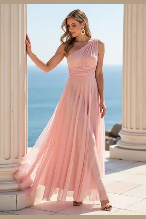 Figl Růžové dámské dlouhé šaty s širokým ramínkem M1172 Pink