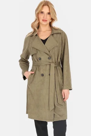 Perso Khaki dámský dvouřadý kabát BLE 252325 F - Khaki