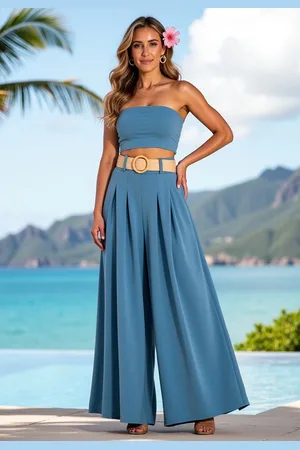 Figl Modré dámské elegantní široké kalhoty s vysokým pasem M1160 Blue