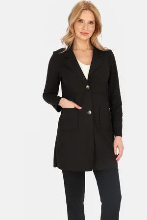 Perso Černý dámský elegantní krátký kabát s kapsami BLE 251010 F - Black