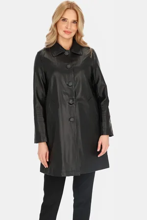 Perso Černý dámský koženkový kabát s límečkem BLE 252369 F - Black