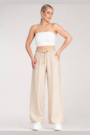 Figl Béžové dámské viskózové boho kalhoty s elastickým pasem M1149 Beige