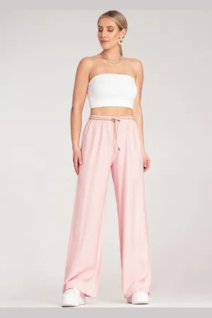 Figl Světle růžové dámské viskózové boho kalhoty s elastickým pasem M1149 Pink