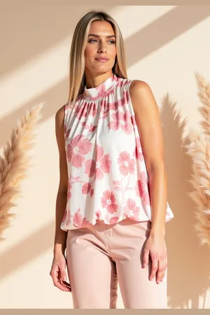 Figl Bílo-růžová dámská halenka bez rukávů M1143 Pink