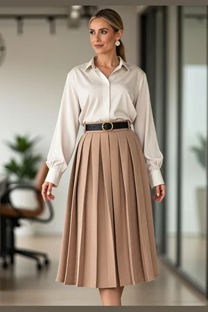 Figl Dámská elegantní skládaná midi sukně M1154 Beige