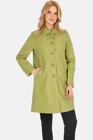 Perso Zelený dámský koženkový kabát s límečkem BLE 252369 F - Green