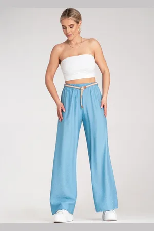 Figl Světle modré dámské viskózové boho kalhoty s elastickým pasem M1149 Blue