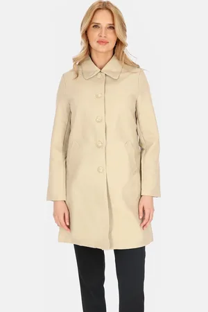 Perso Světle béžový dámský koženkový kabát s límečkem BLE 252369 F - Light beige
