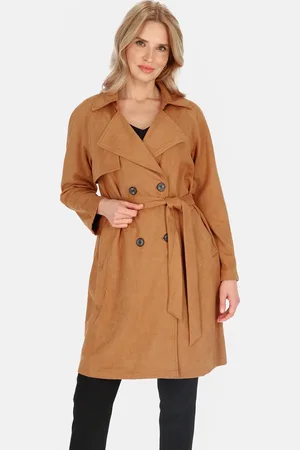 Perso Světle hnědý dámský dvouřadý kabát BLE 252325 F - Brown