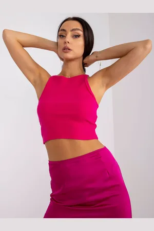 RUE PARIS Fuchsiový žebrovaný crop top Margo -RV-TP-7685.74-fuchsia pink