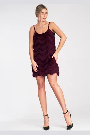 Figl Vínové šaty s ozdobnými střapci M1107 Deep Red