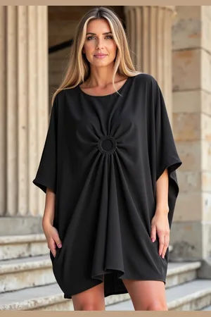 Figl Černé dámské volné asymetrické šaty M1127 Black