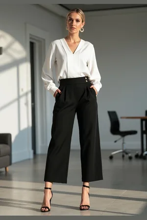 Figl Černé dámské elegantní rovné kalhoty M1132 Black