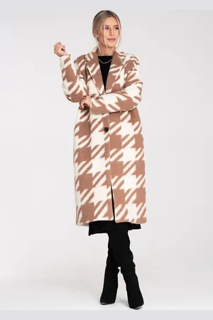 Figl Béžovo-bílý dámský dlouhý vzorovaný kabát M1112 Beige