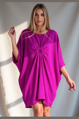 Figl Fuchsiové dámské volné asymetrické šaty M1127 Fuchsia
