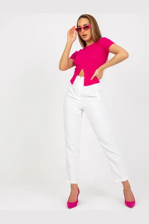XSAPIENZA Bílé elegantní kalhoty s vysokým pasem BR-SP-219.71-white