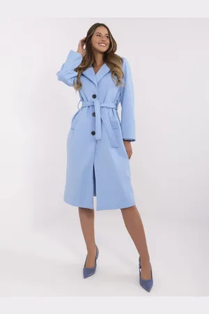 Italy Moda Světle modrý dámský dlouhý kabát s kapsami MO-PL-1804.00-light blue