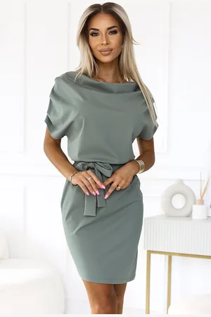 Numoco Olivové dámské šaty s asymetrickou sukní CAMILA 240-4