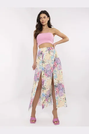 Italy Moda Dámská květinová sukně s rozparky DHJ-SD-20631-1.71-ligt beige