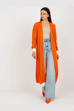 Basics from Amsterdam Oranžový dlouhý pletený kardigan -BA-SW-8039.39P-orange
