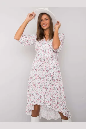 Italy Moda Bílé asymetrické šaty se vzorem květin -DHJ-SK-13865.55P-white