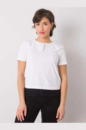 RUE PARIS Bílé dámské tričko s límečkem 157-TS-6475.92-white