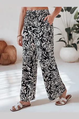 Basics from Amsterdam Bílo-černé dámské vzorované kalhoty TROPICAL SUN UY2634