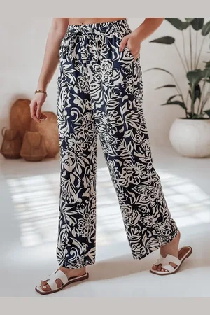Basics from Amsterdam Bílo-modré dámské vzorované letní kalhoty TROPICAL SUN UY2632