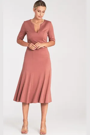 Figl Hnědé koktejlové midi šaty M1033 Brown