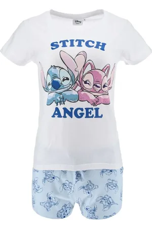 Lilo & Stitch Bílo-modré dámské krátké pyžamo Stitch and Angel