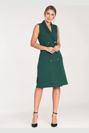 Figl Tmavě zelené elegantní midi šaty bez rukávů M1067 Green