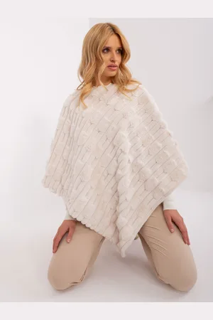 Italy Moda Smetanové kožešinové teplé pončo -AT-PN-2347.68-ecru