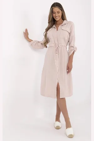Italy Moda Světle růžové dámské mušelínové šaty se stahovací šňůrkou v pase MI-SK-91166.73-light beige