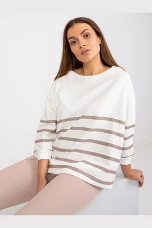 RUE PARIS Smetanová halenka s pruhy RV-BZ-7556.68-ecru