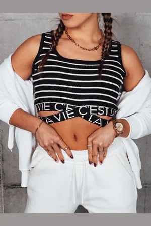Basics from Amsterdam Bílo-černý dámský pruhovaný crop top s viskózou LA VIE CEST RY2314
