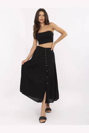 Sublevel Černá dámská plisovaná sukně s knoflíky a rozparkem D73761M50187B-black
