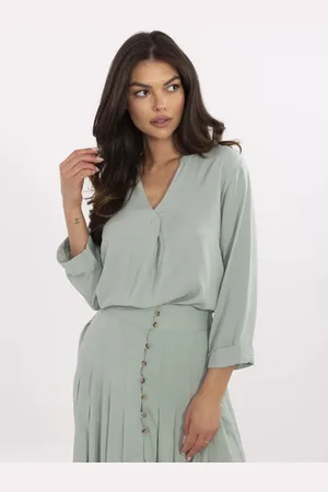 Sublevel Pistáciová dámská viskózová halenka s 3/4 rukávy D73761M11174B-pistachia