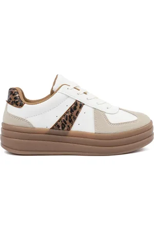 SHELOVET Dámské béžovo-bílé sneakersy s leopardími vsadkami X3032LEO