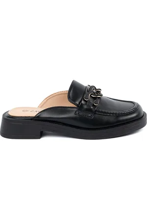 SHELOVET Černé dámské nazouváky s přezkou, podpatek 3 - 5 cm FF8825-1B