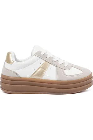 SHELOVET Bílo-šedé dámské sneakersy se zlatými vsadkami X3032W