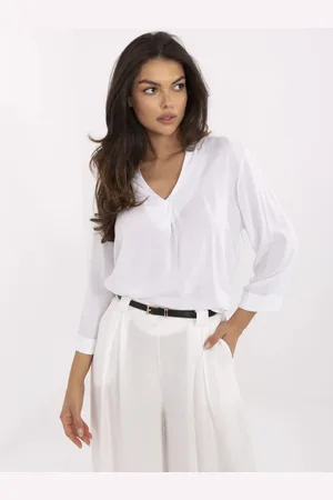 Sublevel Bílá dámská viskózová halenka s 3/4 rukávy D73761M11174B-white