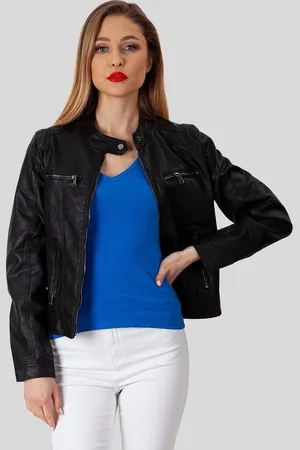 Perso Černá dámská krátká koženková bunda BLE 220012 F - Black