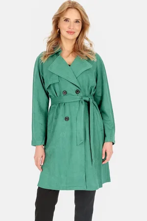 Perso Zelený dámský dvouřadý kabát BLE 252325 F - Green