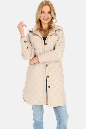 Perso Lehká béžová prošívaná dámská bunda s kapucí BLE 241045 F - Beige