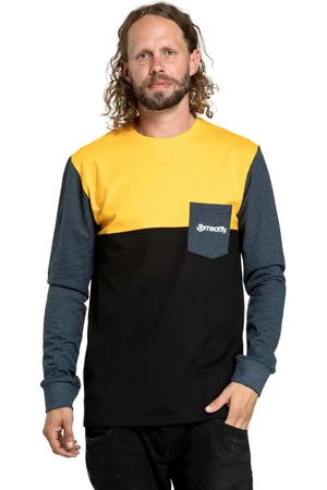 MEATFLY Pánské tričko s dlouhým rukávem Harvey Deep Yellow/Navy Heather