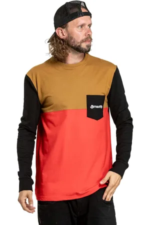 MEATFLY Pánské tričko s dlouhým rukávem Harvey Gold Brown/Bright Red